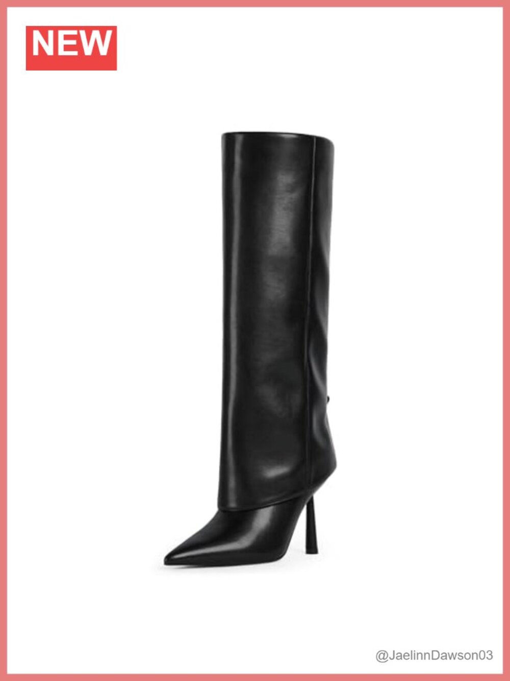 Fold Over Knee High Stiletto Heel Boots Pointed Toe Faux Leather